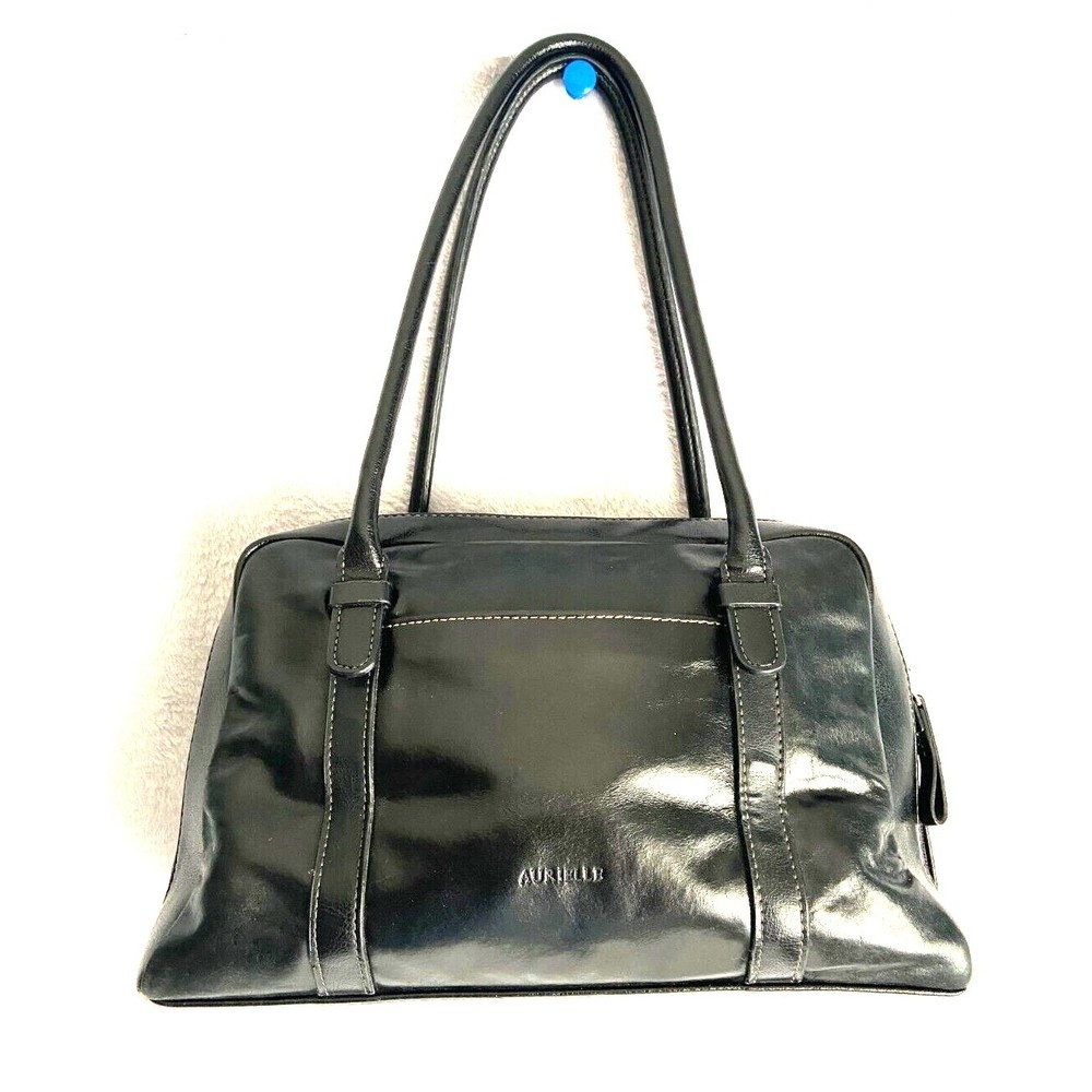 Vintage Aurielle Black Pebbled Genuine Leather Satchel Organizer Handbag